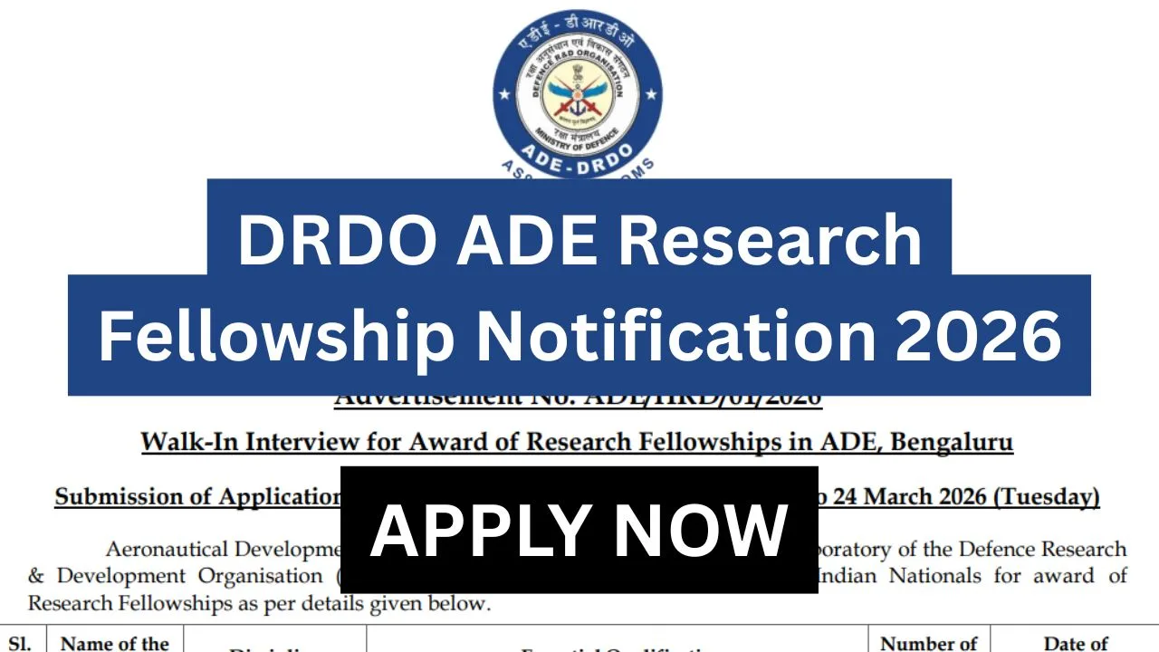 DRDO ADE Research Fellowship Notification 2026