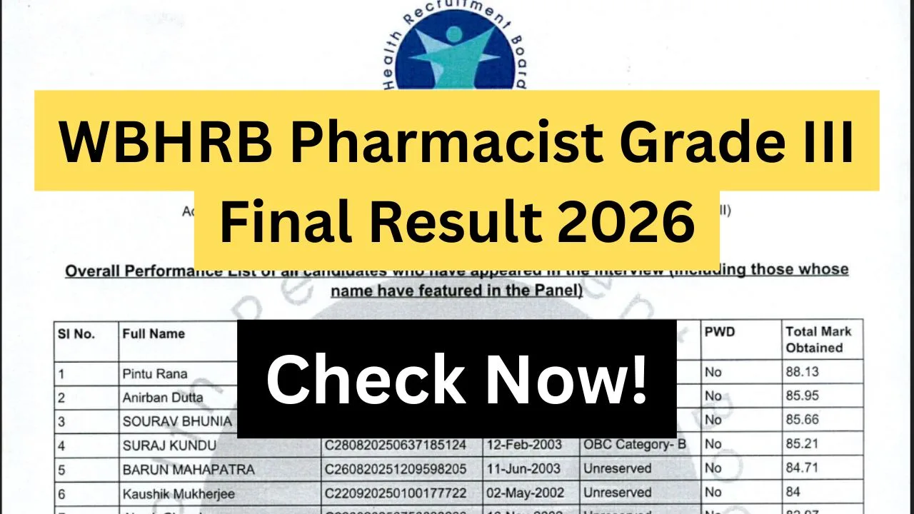 WBHRB Pharmacist Grade III Final Result 2026
